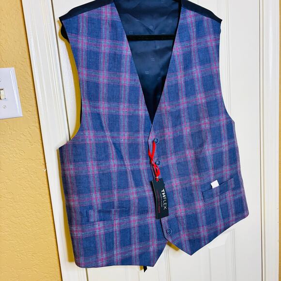 Tommy Hilfiger NWT Suit Vest Blue Red Plaid The Flex US XXL 100% Linen Formal - Picture 3 of 9